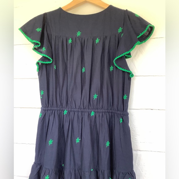 J crew new navy green Pom Pom tiered midi dress cotton eyelet size 6 - Picture 6 of 8
